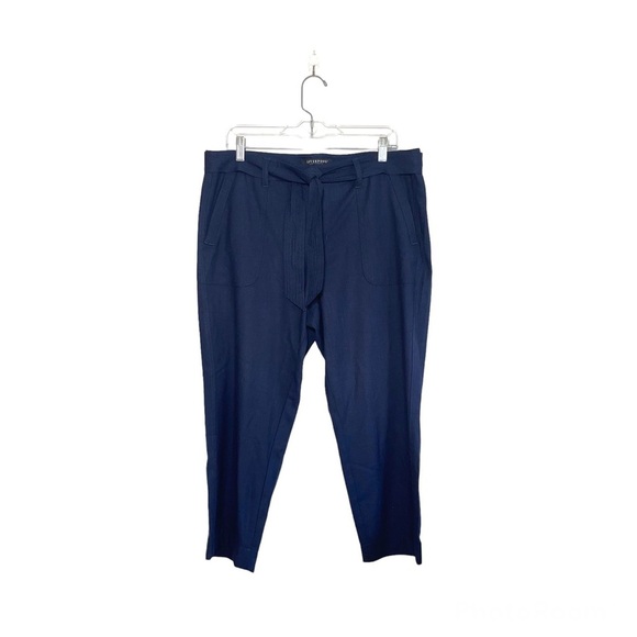 Liverpool Navy Blue Belted Tie Waist Relaxed Fit Cropped Pants 31 Women’s - Picture 13 of 13